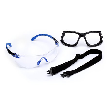 3M Solus Safety Glasses 1000-Series Kit, Foam, Strap, Black/Blue, Clear Scotchgard Anti-fog lens S1101SGAF-KT